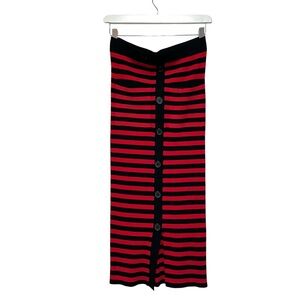 Zara Red and Black Striped Knit Midi Skirt Size Small